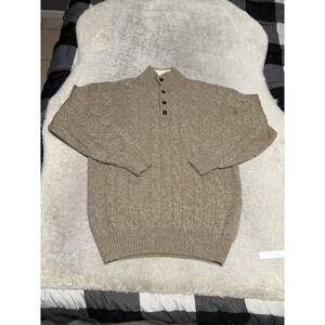 Bullock & Jones Men's Beige Wool Cashmere Blend Preppy Cable Knit Sweater M
